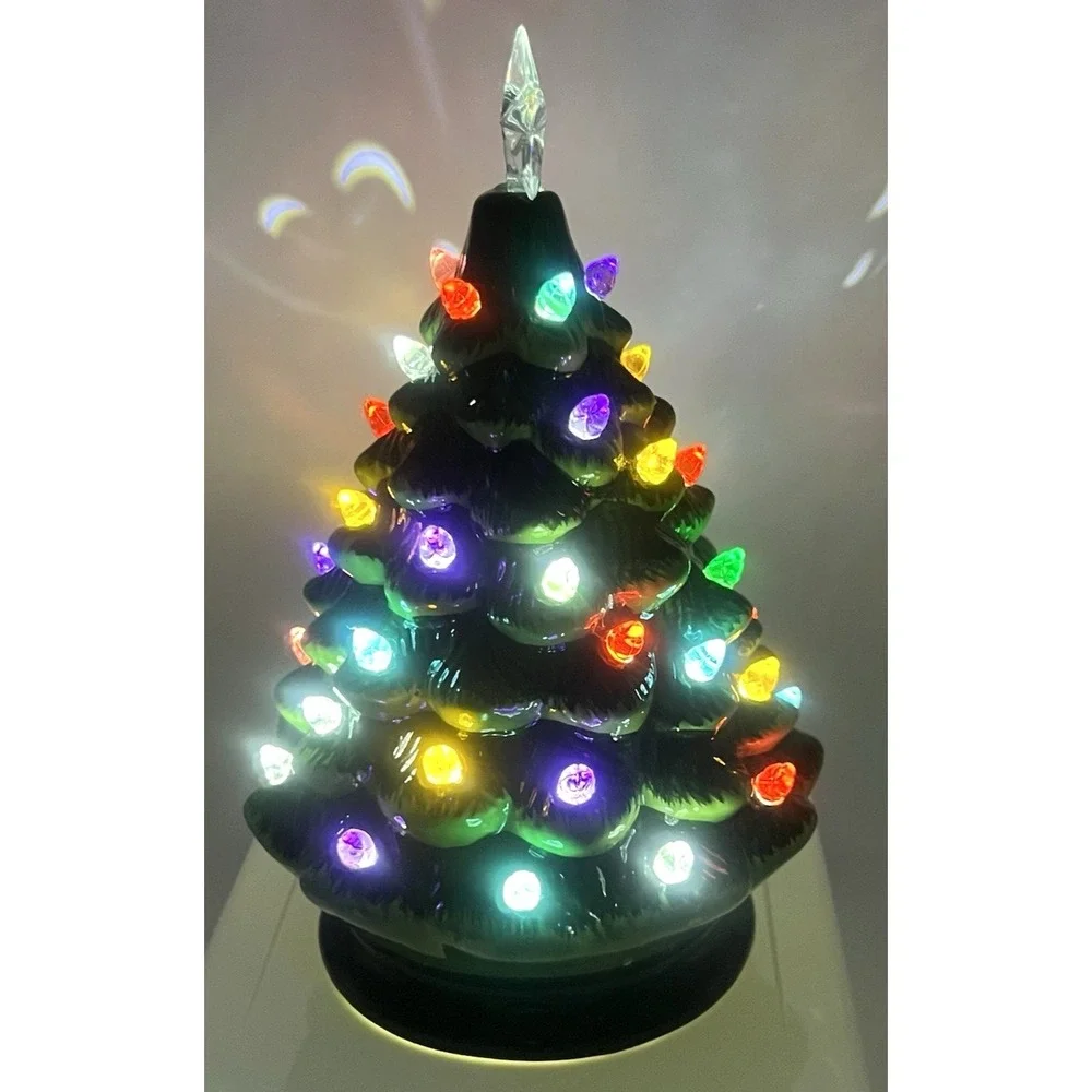 RAZ Imports Green Ceramic Lighted Christmas Tree Multi Color Batteries